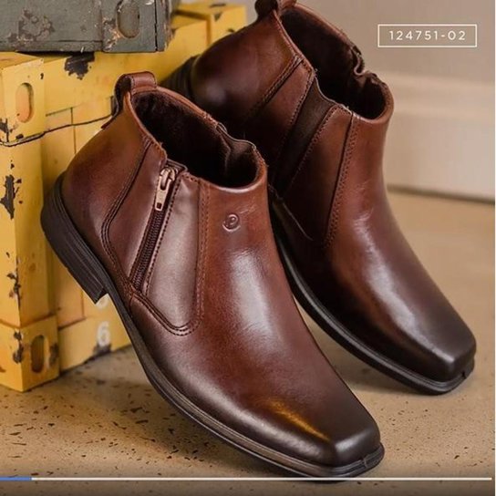BOTA SOCIAL PEGADA MASCULINA EM COURO PINHÃO MARRON 124751-02 - Marrom Menor preço em BOTA SOCIAL PEGADA MASCULINA EM COURO PINHÃO MARRON 124751-02 - Marrom