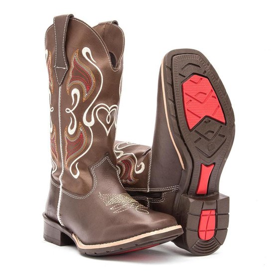 Bota Texana Cano Longo Feminina em Couro Misto Marrom Netshoes