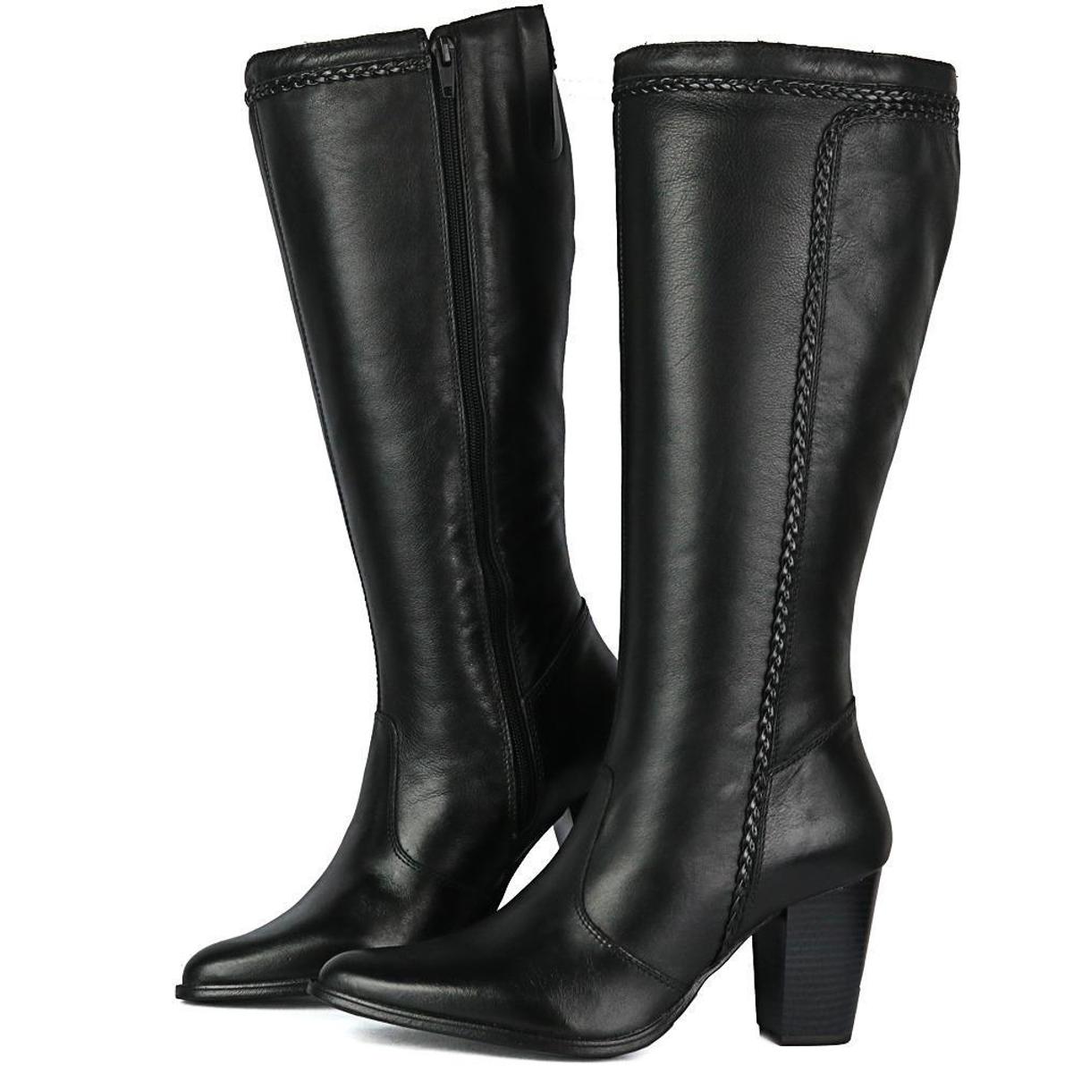 Bota Texana Cano Longo SapatoFran em Couro Feminina Preto Netshoes