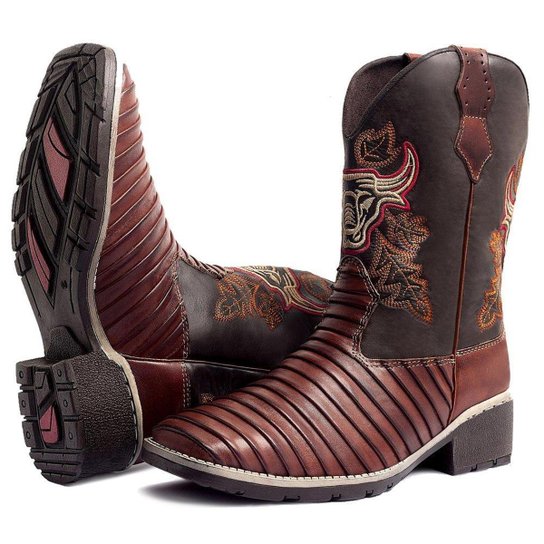 Bota Texana Country Masculina Cano Longo Bico Quadrado Marrom