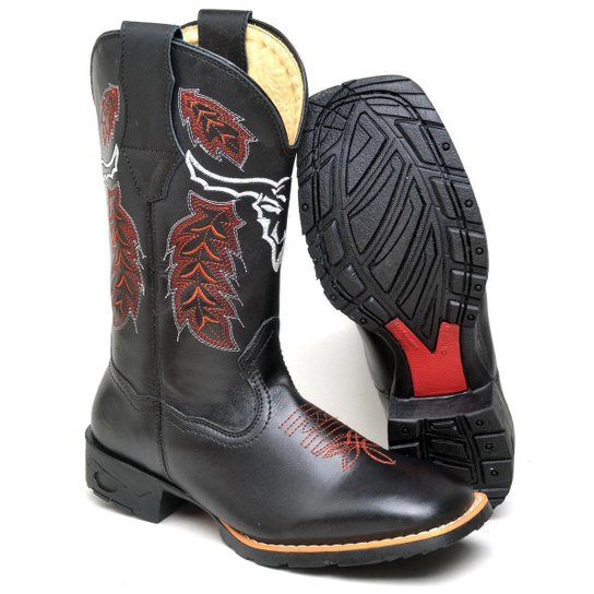 Bota Texana Country Masculina Cano Longo em Couro Preto Netshoes