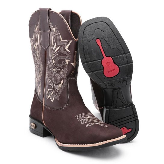 Bota Texana Couro Cano Alto Conforto Moderna Dia a Dia Leve Cafe