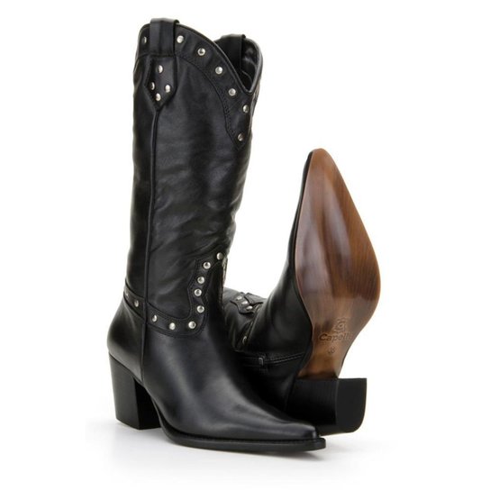Bota Texana Couro Country Capelli Boots Feminina - Preto