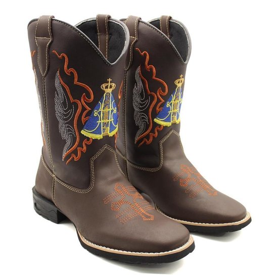 Bota Texana Feminina Cano Longo Couro Bordada Macia Conforto