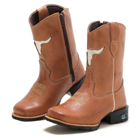 Bota Texana Infantil Feminina RR Botas Country em Couro Cano Alto
