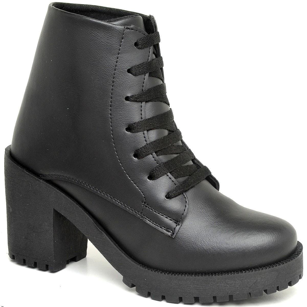 Bota Tratorada Argo Shoes Cano Curto Salto Alto Feminina Preto Netshoes