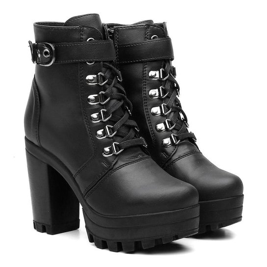 Bota Tratorada Feminina Cano Médio Salto Alto Meia Pata Preto - Preto Menor preço em Bota Tratorada Feminina Cano Médio Salto Alto Meia Pata Preto - Preto
