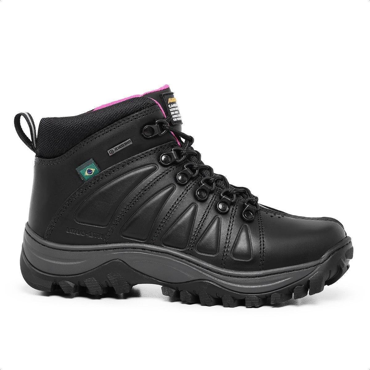 Bota Urus Couro Feminina Trabalho Bico de Pvc Resistente Preto+