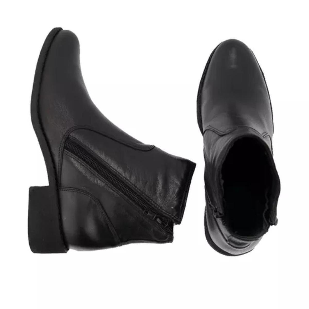 Bota Via Paula Cano Curto Em Couro Zíper Laterais Feminina Preto