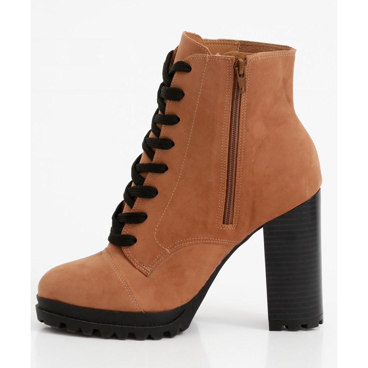 Bota Vizzano Coturno Nobuck Tratorada Feminina - Caramelo | Netshoes