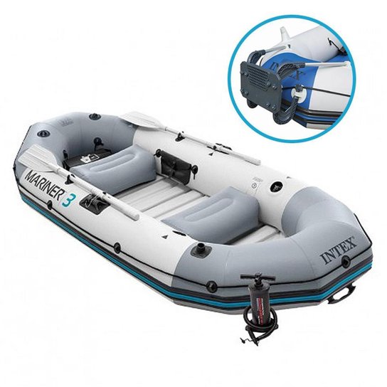 Bote Inflável Intex Mariner 3 C/ Par Remos Bomba Barco Pesca e Suporte Motor - Branco Menor preço em Bote Inflável Intex Mariner 3 C/ Par Remos Bomba Barco Pesca e Suporte Motor - Branco