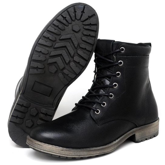 Botina Bota Clássica Coturno Masculino Couro Lactego - Preto Menor preço em Botina Bota Clássica Coturno Masculino Couro Lactego - Preto