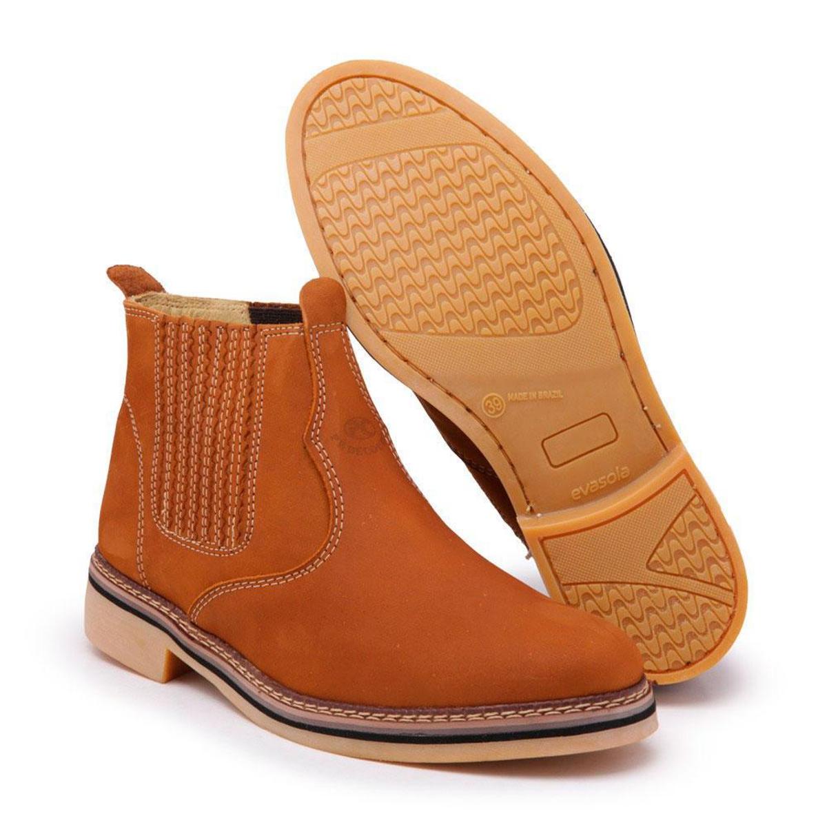 Botina Bota Masculina Couro Cano Curto Bico Redondo 200 - Caramelo ...