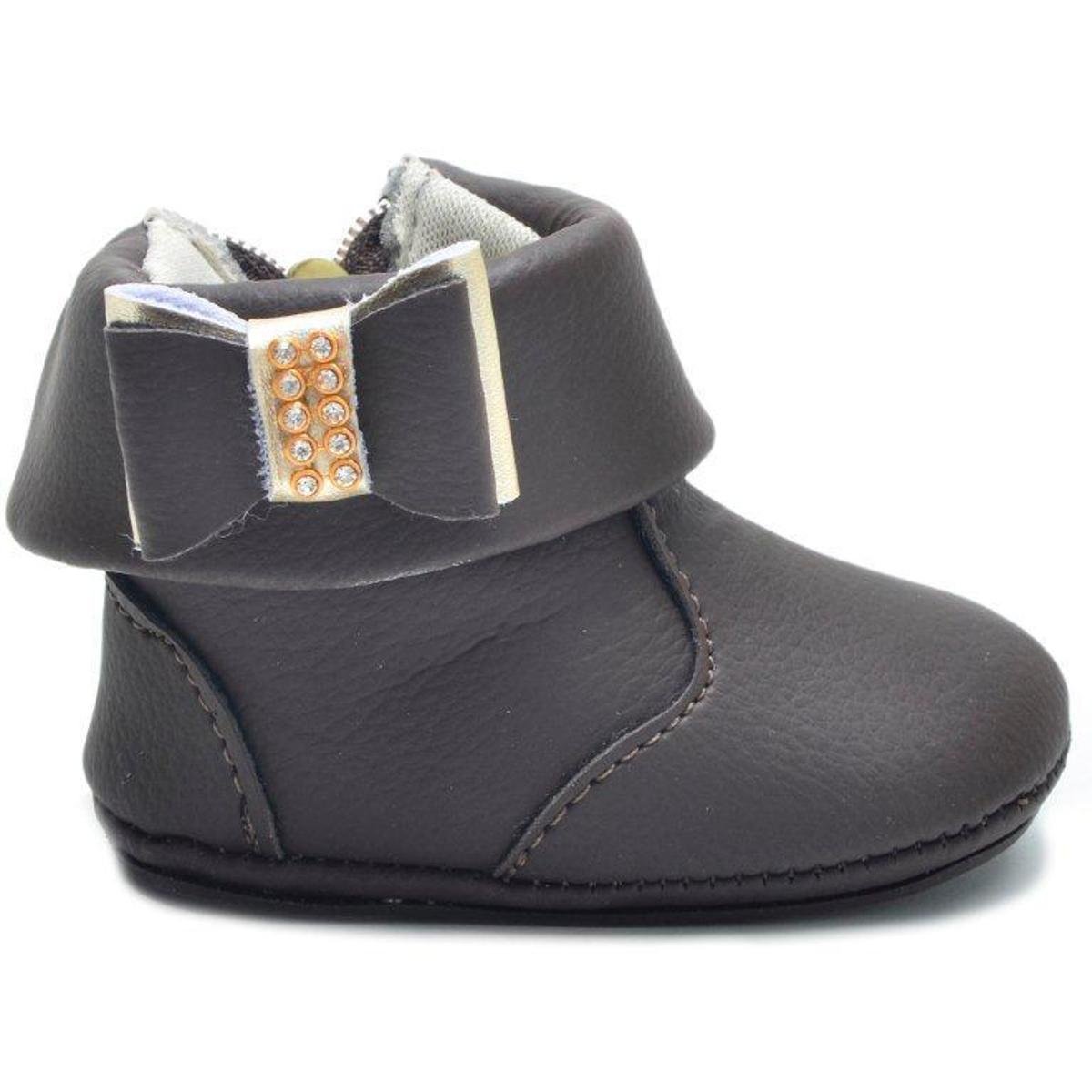 Botinha Coturno Infantil Bebê Feminino Com Laço Ref:BE10cafe - Marrom |  Netshoes