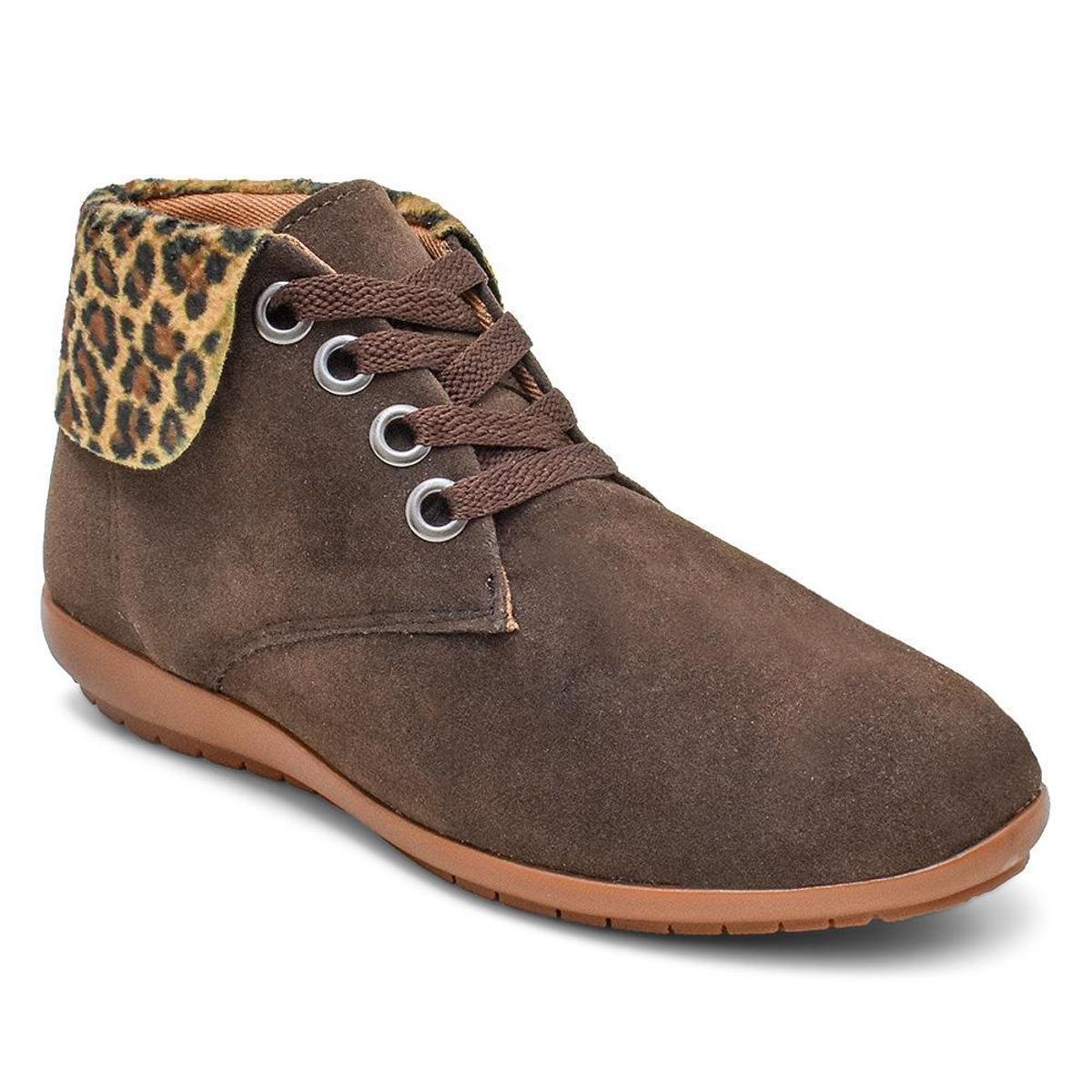 Botinha Feminina Solado Micro Expandido Onça Cor - Café | Netshoes