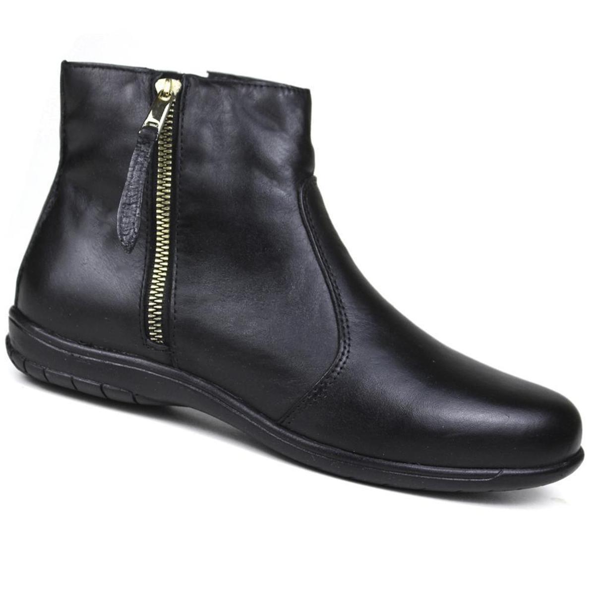 Botinha Sem Salto Feminina Cano Curto Ziper Bota Calça facil - Preto ...