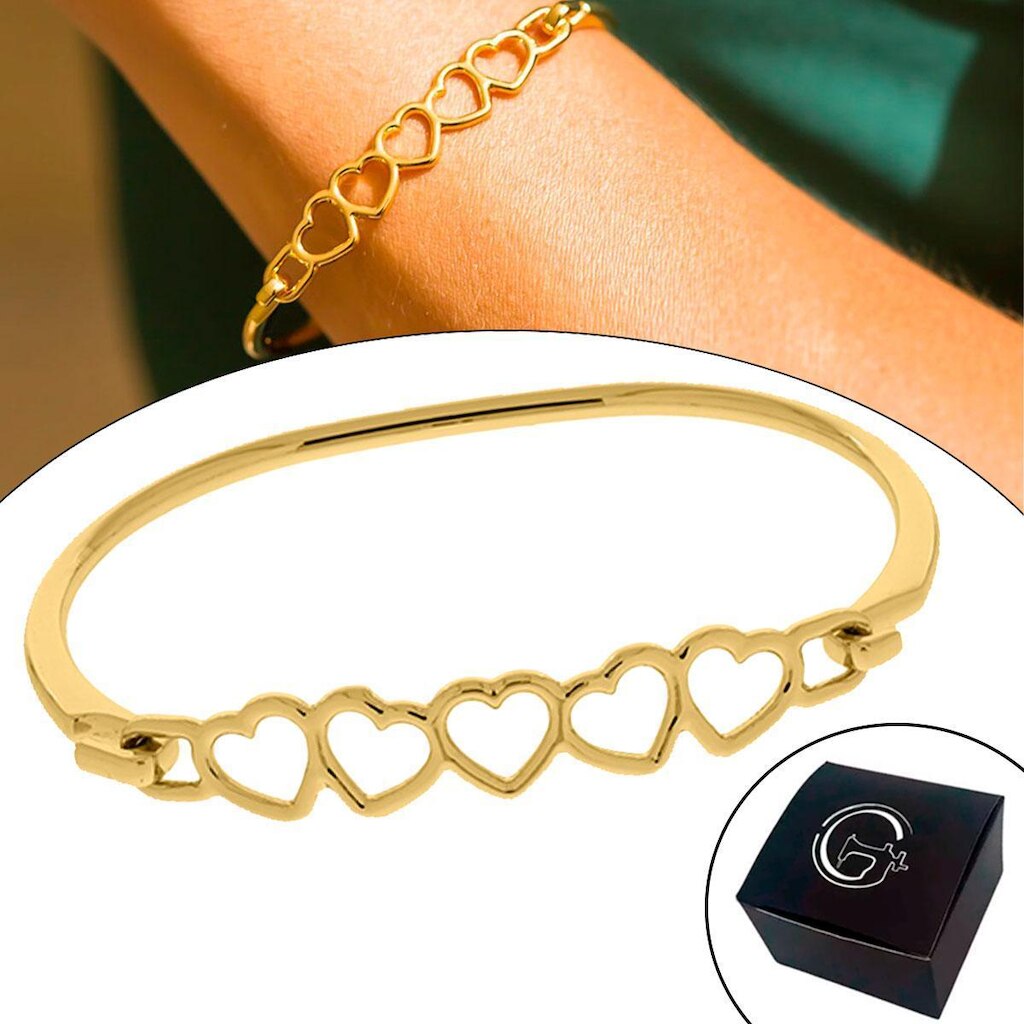Bracelete Corações com Encaixe Banhado a Ouro - NE