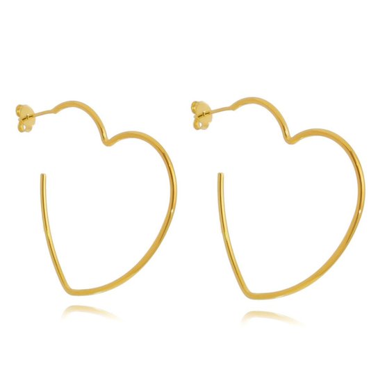Brinco argola grande de coração folheado em ouro 18k - Dourado