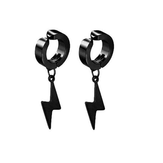 Brinco Argola Masculino Feminino Pressão Preto Raio Flash Relâmpago Aço Antialérgico - Prata Menor preço em Brinco Argola Masculino Feminino Pressão Preto Raio Flash Relâmpago Aço Antialérgico - Prata