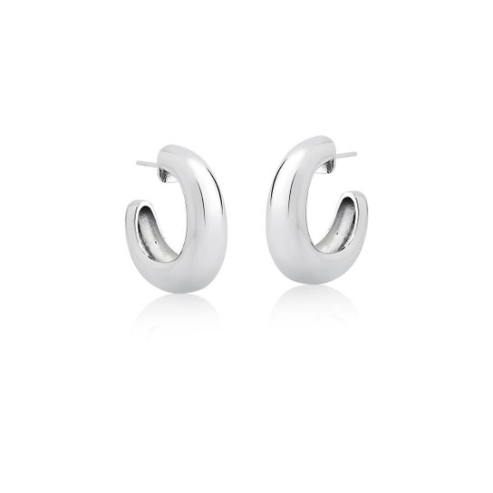 Brinco Argola Tubular Espessa Prateado Ania Store Ártemis Banhado a Ródio Branco