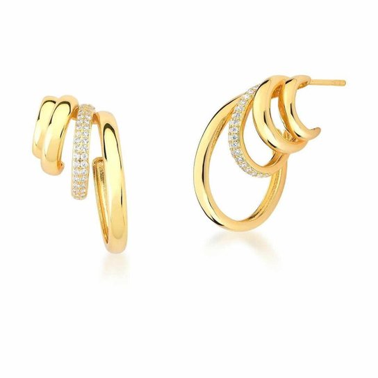 Brinco Ear Cuff Argolas Lisas Zircônias Semi Joia - Dourado Menor preço em Brinco Ear Cuff Argolas Lisas Zircônias Semi Joia - Dourado