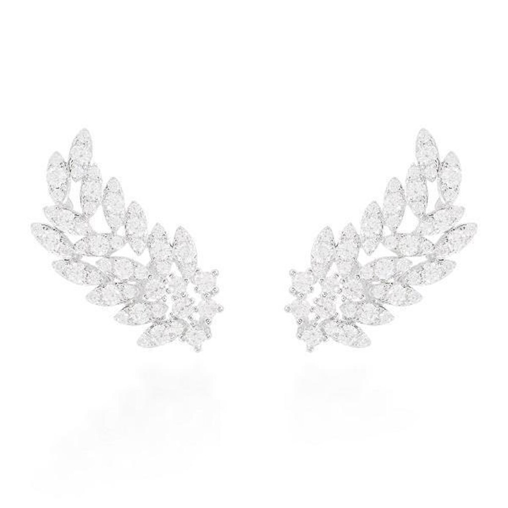 Brinco Ear Cuff Folhas Cravejadas Com Micro Zircônias Brancas