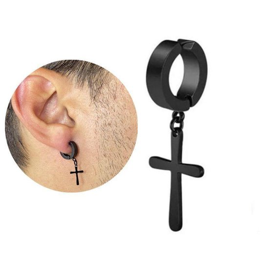 Brinco Masculino Pressão com Pingente Cruz Aço Black -1 PEÇA - Preto Menor preço em Brinco Masculino Pressão com Pingente Cruz Aço Black -1 PEÇA - Preto