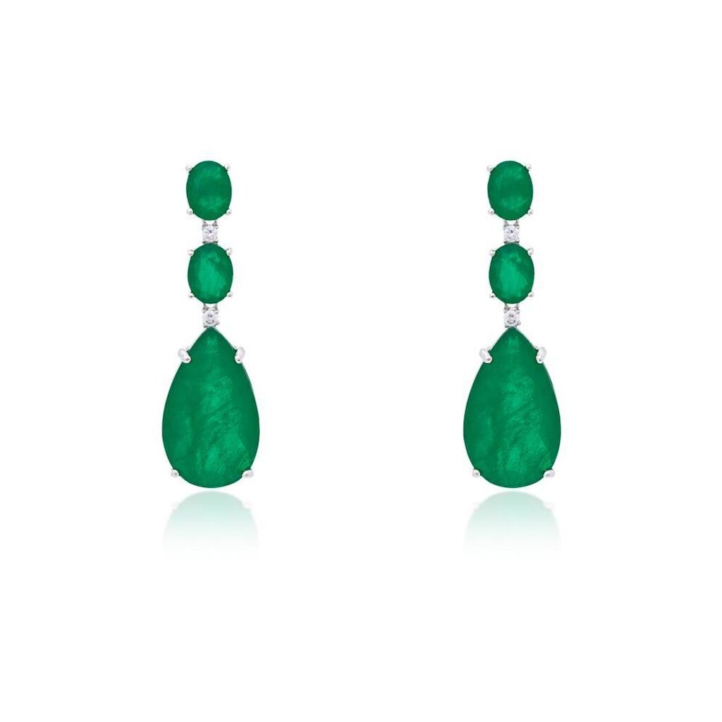 Brinco Zircônia Esmeralda Oval E Gota