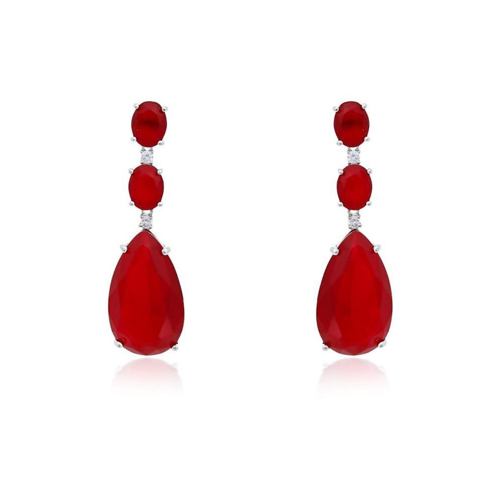 Brinco Zircônia Rubi Oval E Gota