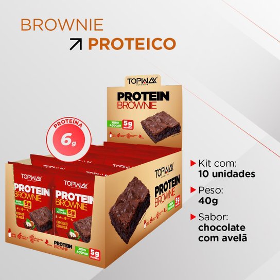 Brownie Proteico Chocolate Com Avelã 40G Topway Caixa 10 Un