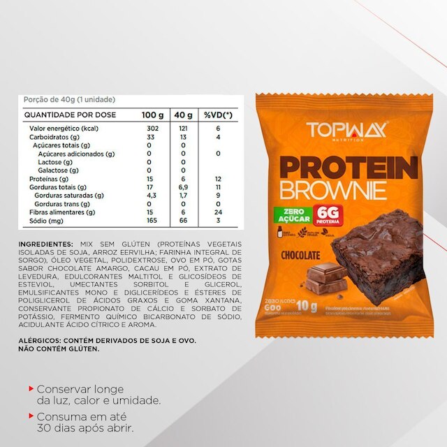 Brownie Proteico Chocolate Sem Glúten 40G Topway Caixa 10Un