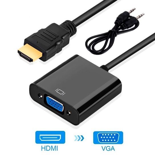 Cabo Adaptador Hdmi Para Vga Com Saída P2 De Áudio - Preto Menor preço em Cabo Adaptador Hdmi Para Vga Com Saída P2 De Áudio - Preto