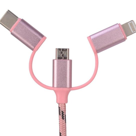 Cabo Carregador USB para Celular Android e Iphone - 1 Metro - Polo King - Rosa