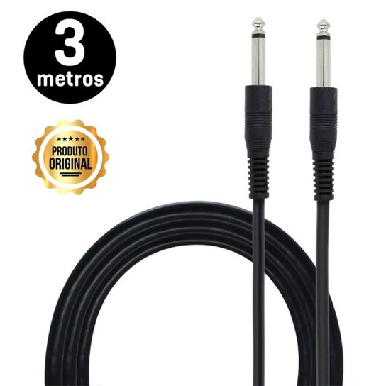 Cabo P10 X P10 3 Metros Guitarra Violão Baixo Profissional - Preto Menor preço em Cabo P10 X P10 3 Metros Guitarra Violão Baixo Profissional - Preto