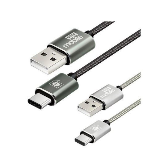 Cabo Type-C 1m e 2m Carga Rápida Easy Mobile CBPROMTY2GR - 2 Unidades - Prata Menor preço em Cabo Type-C 1m e 2m Carga Rápida Easy Mobile CBPROMTY2GR - 2 Unidades - Prata