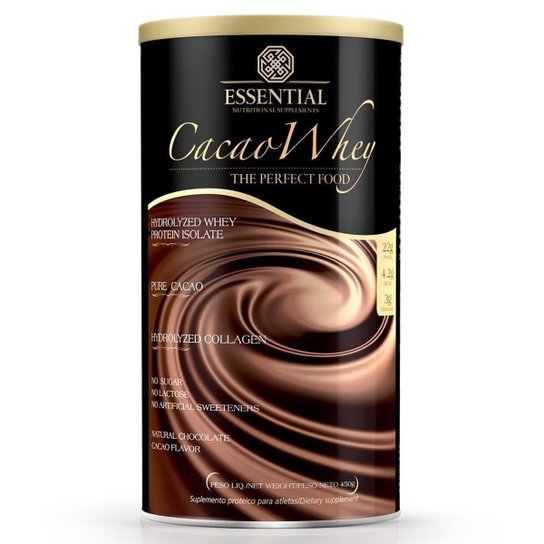 Cacao Whey Protein Hidrolisado 450g - Essential Nutrition Menor preço em Cacao Whey Protein Hidrolisado 450g - Essential Nutrition
