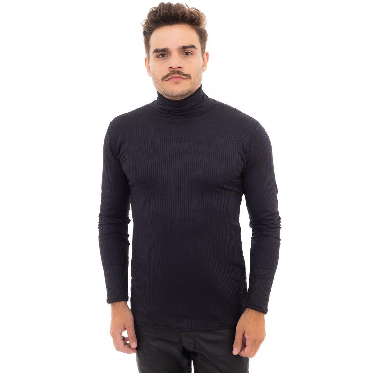 Cacharrel Masculina Camiseta Manga Longa Gola Alta Canelada