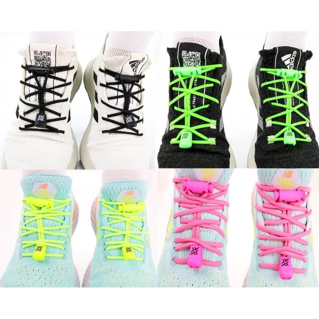 Cadarço Elástico HUPI LACES Kit 04 Pares Neon