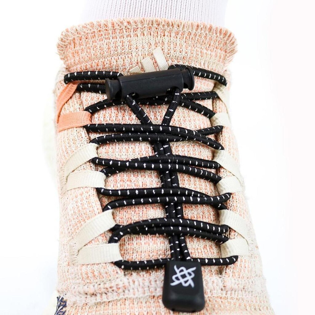 Cadarço Elástico HUPI LACES Preto Risca Prata