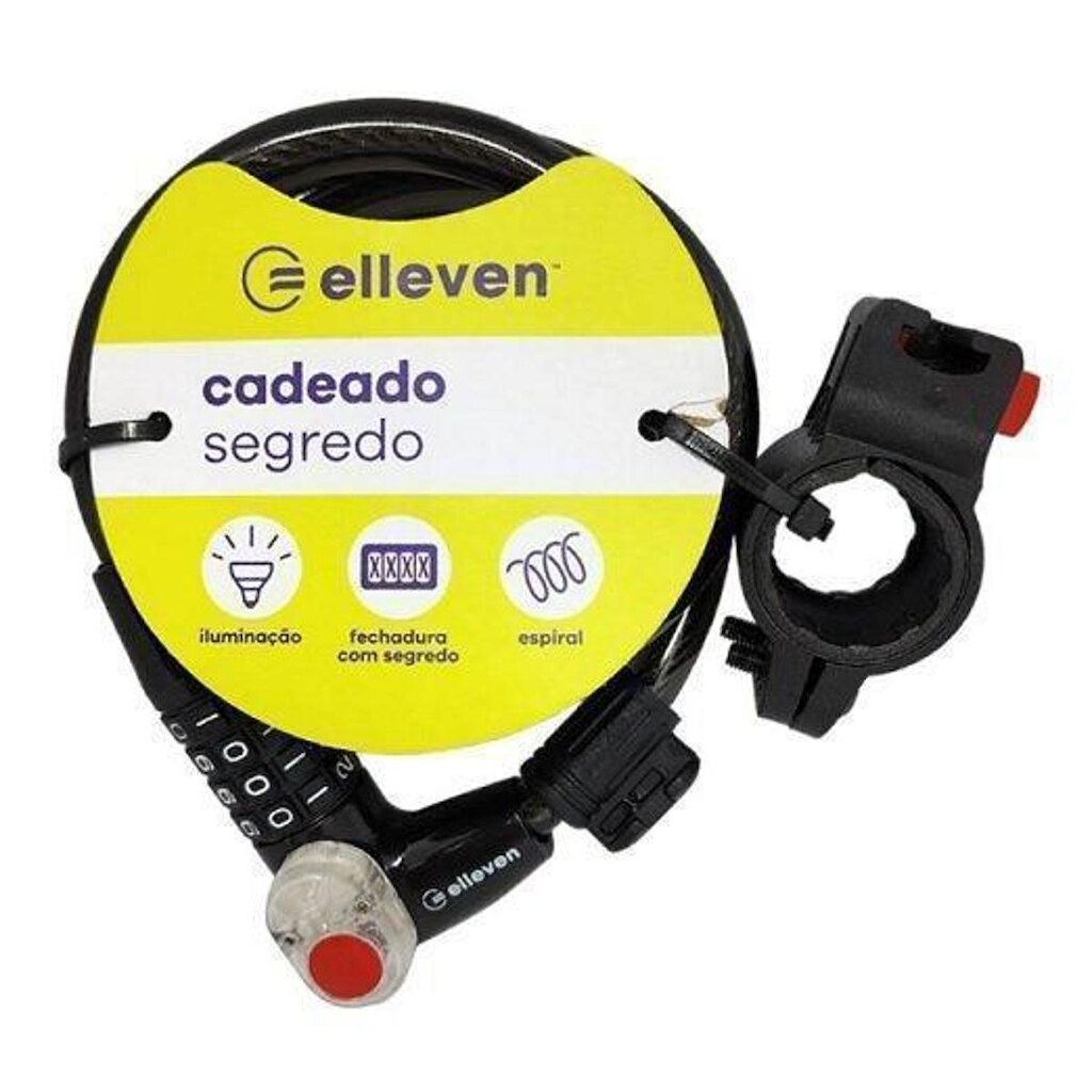 Cadeado Espiral Grosso com Segredo Ajustável com Iluminação 1200mm x 12mm - ELLEVEN