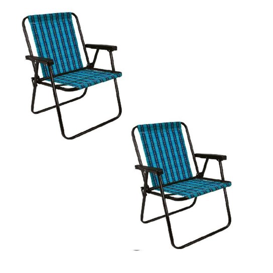 CADEIRA DE PRAIA ALTA AÇO XADREZ MARINE MOR - KIT 2 UNIDADES - Azul Menor preço em CADEIRA DE PRAIA ALTA AÇO XADREZ MARINE MOR - KIT 2 UNIDADES - Azul