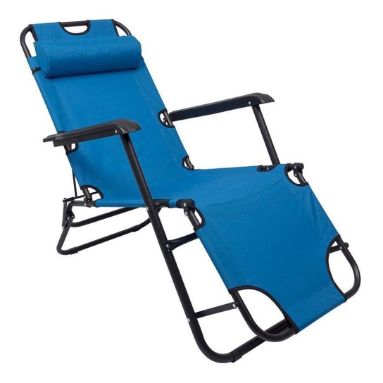 Cadeira Espreguiçadeira Dobrável Pelegrin PEL-100c Azul - Azul Menor preço em Cadeira Espreguiçadeira Dobrável Pelegrin PEL-100c Azul - Azul