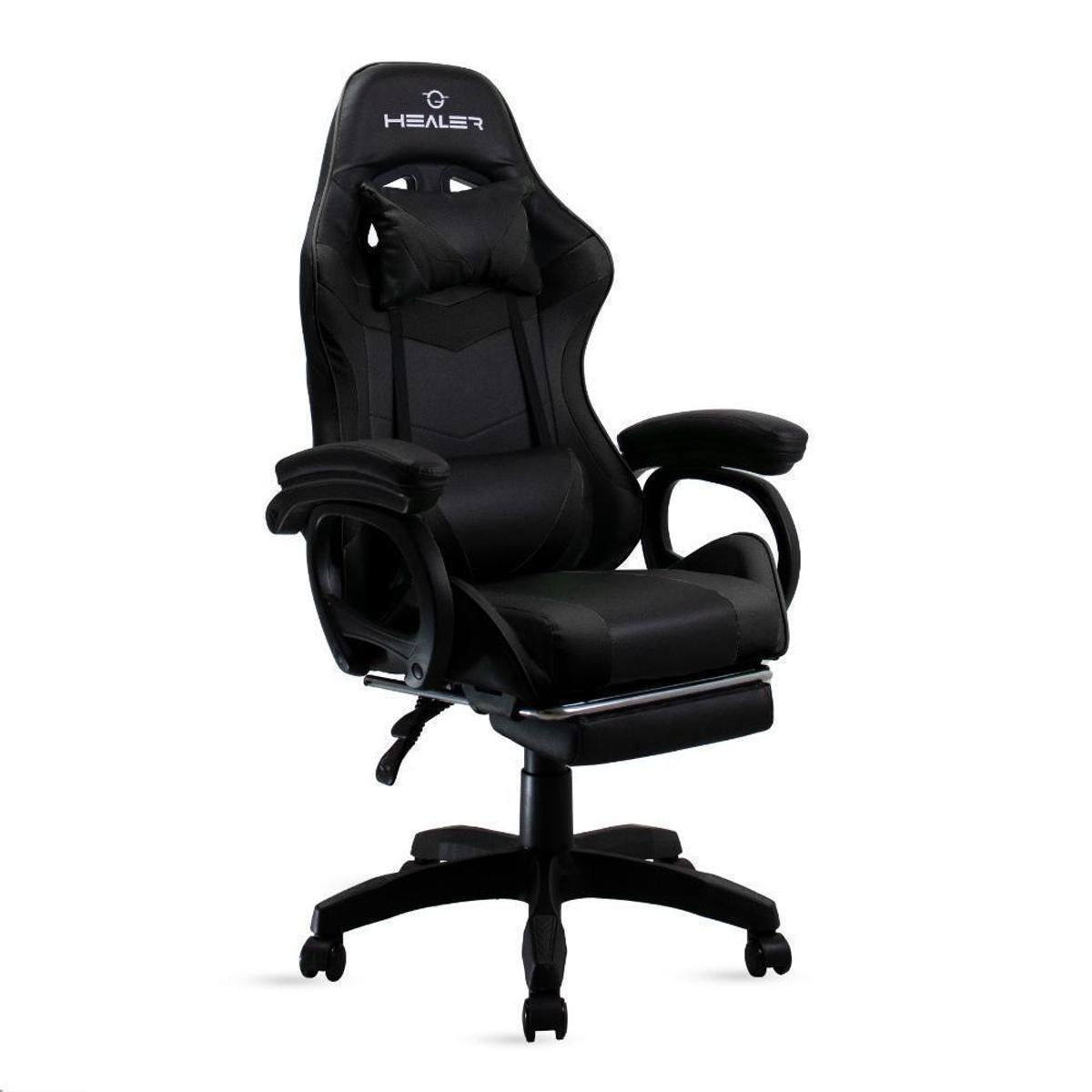 Cadeira Gamer Preto Healer Level Reclinável Giratória com apoio de pés