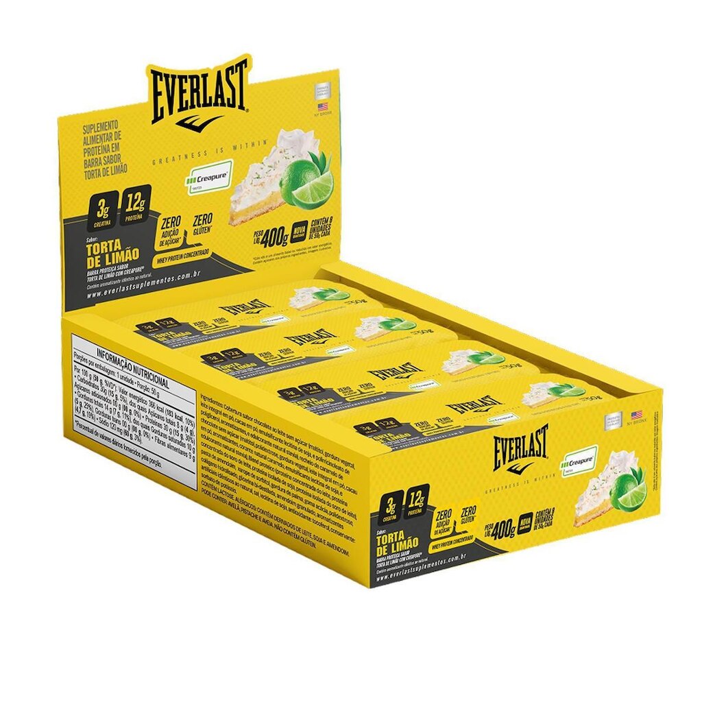 Caixa Barra de Proteína Com Creatina Creapure 50g 8Un Everlast Suplementos
