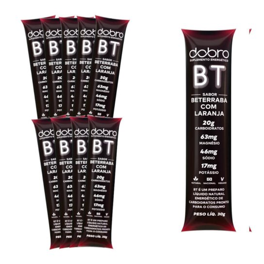 Caixa com 10 Suplementos Energético Dobro BT Gel Sabor:Beterraba com Laranja Menor preço em Caixa com 10 Suplementos Energético Dobro BT Gel Sabor:Beterraba com Laranja