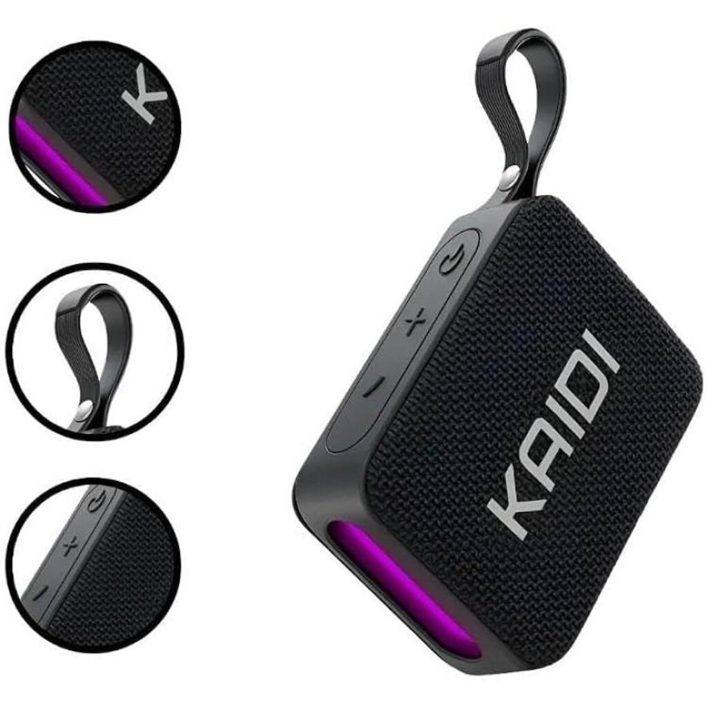 Caixa de Som Bluetooth 5.3 Kaidi KNC 826 Compacta e Potencia Tecnologia TWS Led RGB 827