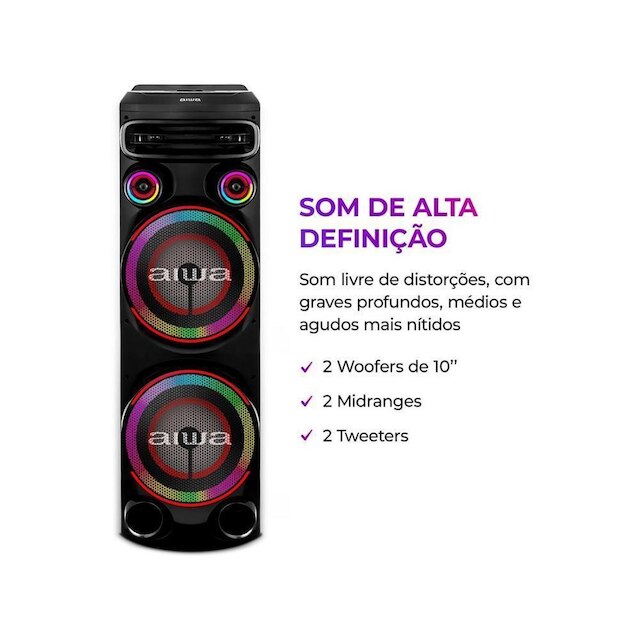 Caixa de Som Torre Aiwa AWS-T2W-02 Bluetooth 2300W RMS Amplificada