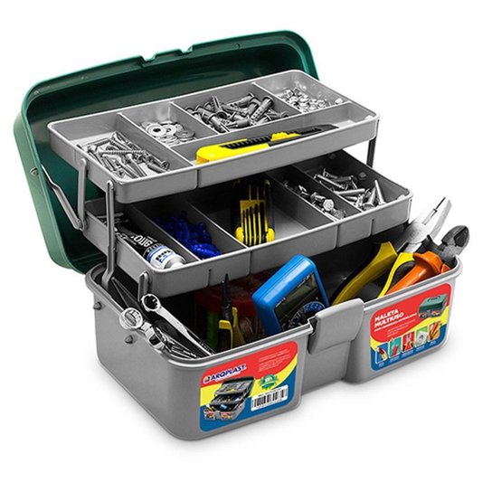 Caixa Maleta Para Pesca Ferramentas Organizador Multiuso - Cinza+Verde Menor preço em Caixa Maleta Para Pesca Ferramentas Organizador Multiuso - Cinza+Verde