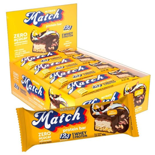 CAIXA MATCH PROTEIN BAR COM 12 BARRAS DE 40G - NUTRATA Menor preço em CAIXA MATCH PROTEIN BAR COM 12 BARRAS DE 40G - NUTRATA