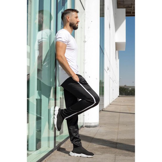 Calça Academia Treino KS Slim Fit Helanca Cós de Elástico Bolsos Faixas nas Laterais 282 - Preto é ruim? Calça Academia Treino KS Slim Fit Helanca Cós de Elástico Bolsos Faixas nas Laterais 282 - Preto é boa?